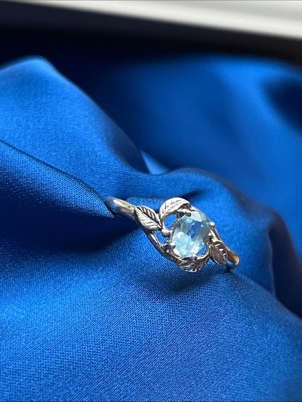 Sterling Silver Blue Topaz Leaf Accent Ring - Blue - Picture 2 of 6